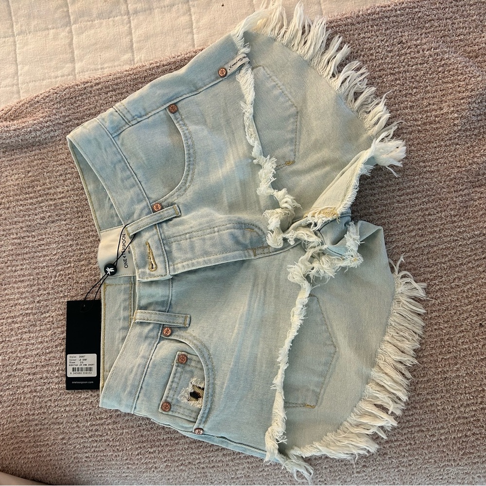 One Teaspoon Blue Distressed Jean Shorts